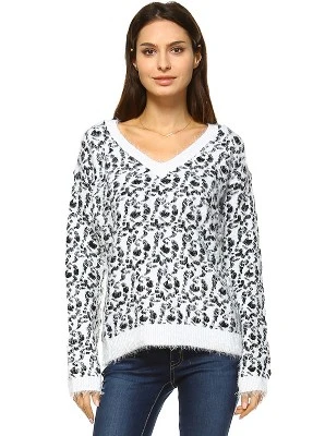 Women's Leopard Printed Sweater - White Mark 4 Women's Leopard Printed Sweater - White Mark - Image 4