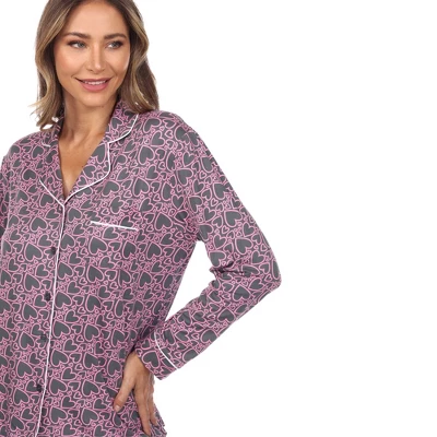 Women's Long Sleeve Heart Print Pajama Set - White Mark 4 Women's Long Sleeve Heart Print Pajama Set - White Mark - Image 4
