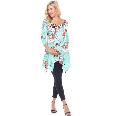Maternity Floral Scoop Neck Tunic Top With Pockets - White Mark 6 Maternity Floral Scoop Neck Tunic Top With Pockets - White Mark - Image 6