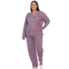Plus Size Long Sleeve Heart Print Pajama Set - White Mark