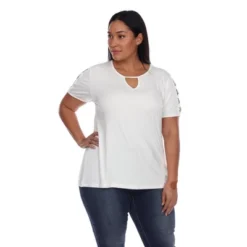 Plus Size Keyhole Neck Cutout Short Sleeve Top - White Mark -ChicMama Sales Store GUEST f9a2e689 4971 4293 b32f 3e8acecb5e76