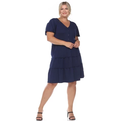 Plus Size Short Sleeve V-neck Tiered Midi Dress 6 Plus Size Short Sleeve V-neck Tiered Midi Dress - Image 6