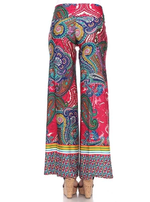 Women's Paisley Printed Palazzo Pants - White Mark 2 Women's Paisley Printed Palazzo Pants - White Mark - Image 2